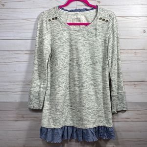 Saturday Sunday Anthropologie Elora Denim Gray Blue Ruffle Tunic Top